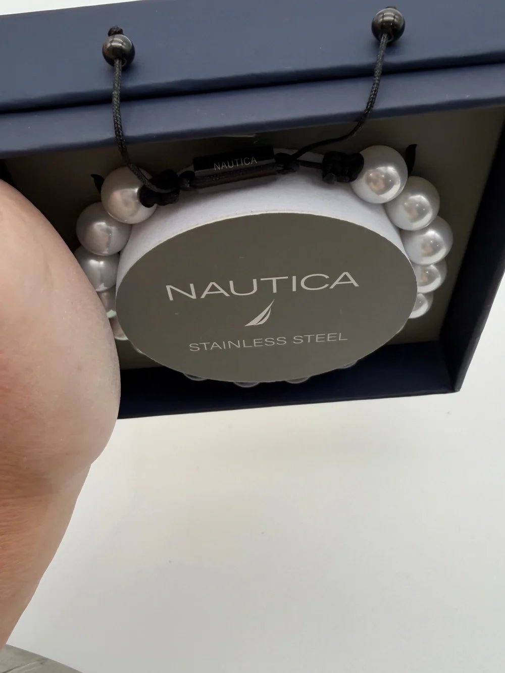 Nautica Silver and Black Beaded Stainless Steel Bracelets